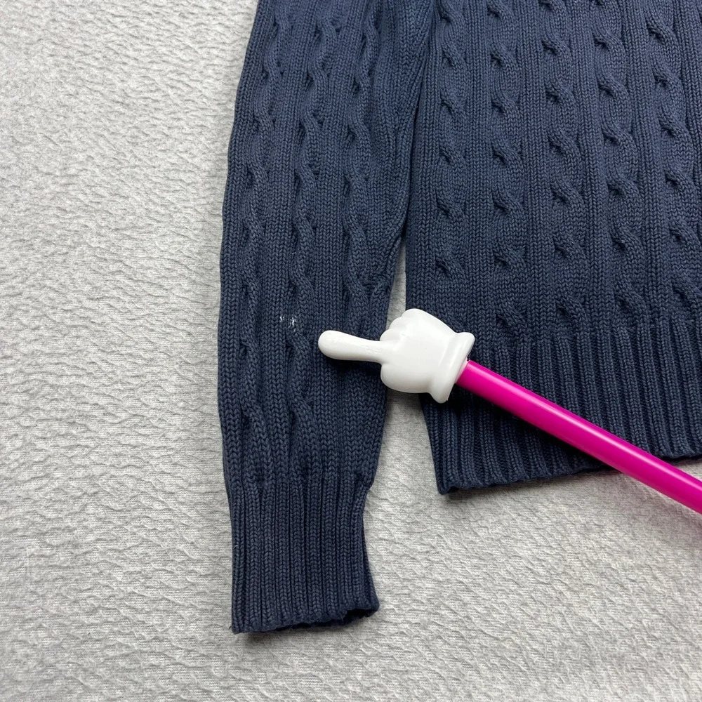 VTG Polo Ralph Lauren Cable Knit Sweater Mens Small Blue V-Neck Cotton Pullover